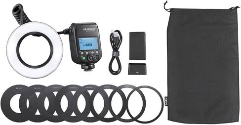 Flashpoint MF-R76S+ TTL Macro Dental Ring Flash متوافق مع كاميرات سوني، GN74 Macro Ringlight مع بطارية قابلة لإعادة التدوير، 0.1-1 ثانية، حلقات محول 49-77 مم للتصوير عن قرب وتصوير الأسنان in Kuwait