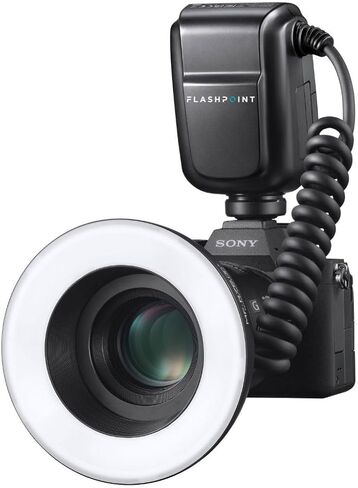 Flashpoint MF-R76S+ TTL Macro Dental Ring Flash متوافق مع كاميرات سوني، GN74 Macro Ringlight مع بطارية قابلة لإعادة التدوير، 0.1-1 ثانية، حلقات محول 49-77 مم للتصوير عن قرب وتصوير الأسنان in Kuwait