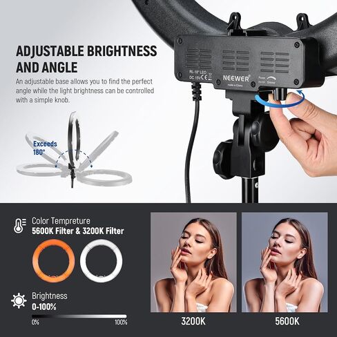 طقم ضوء حلقة NEEWER مقاس 18 بوصة: مصباح LED احترافي بقدرة 55 وات 5600 كلفن مع حامل وحامل هاتف لإضاءة تصوير الفيديو لمكياج الوشم والرموش الحلاق، RL-18 مع محول تثبيت حامل ثلاثي للهاتف in Kuwait