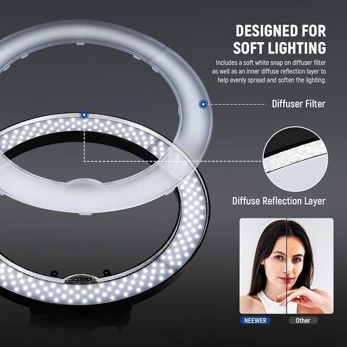 طقم ضوء حلقة NEEWER مقاس 18 بوصة: مصباح LED احترافي بقدرة 55 وات 5600 كلفن مع حامل وحامل هاتف لإضاءة تصوير الفيديو لمكياج الوشم والرموش الحلاق، RL-18 مع محول تثبيت حامل ثلاثي للهاتف in Kuwait