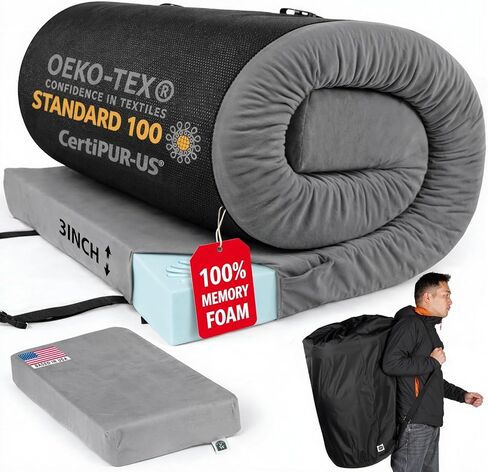100% Pure Roll Up Memory Foam Camping Mattress with Waterproof Cover & Phone Pocket – Portable 3inch CertiPUR-US Sleeping Pad with Travel Bag for Camping, Car, Tent, SUV, Pets, Guest Bed in Saudi Arabia