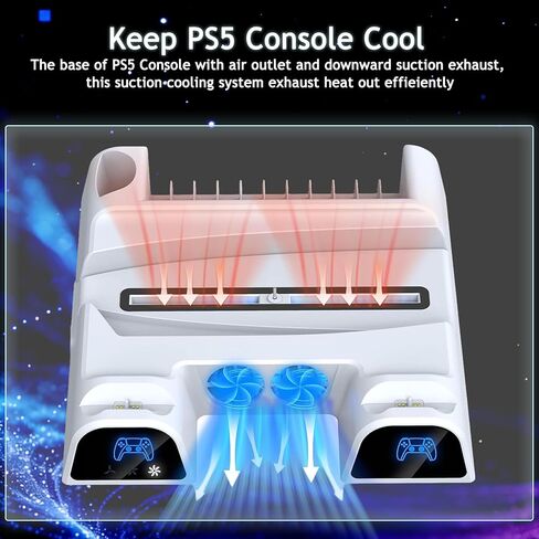 محطة تبريد وشحن SOTY PS5/Slim/Pro، حامل عمودي مع شاحن وحدة تحكم DualSense، حامل تخزين 11 قرص، خطاف سماعة الرأس ومنظم الكابلات، مصابيح RGB، حامل تبريد وحدة التحكم PS5/Pro/Slim، مجموعة الملحقات in Kuwait