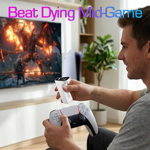 شاحن لاسلكي لوحدة تحكم PS5 مع حزمة بطارية 2000 مللي أمبير في الساعة، العب أثناء الشحن لوحدة تحكم PlayStation 5، شاحن شاشة LED، وقت تشغيل ممتد 12 ساعة، خفيف للغاية ومحمول وليس للحافة in Kuwait