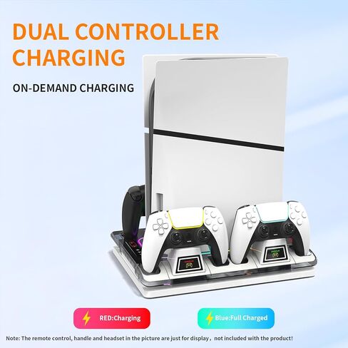 محطة تبريد وحامل وحدة تحكم لجهاز Ps5/Ps5 Slim/Ps5 Pro، قاعدة شحن وحدة تحكم مزدوجة مع RGB لجهاز Playstation 5، مع شاحن بوابة PS، ومنافذ شحن سماعة الرأس والحامل in Kuwait