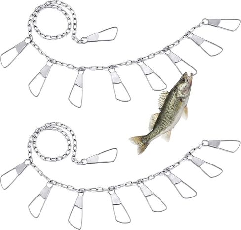 2 Pack Fishing Chain Stringers with Swiveled Moveable Snaps Fishing Threader Stainless Steel Fish Gear for Freshwater and Saltwater in Saudi Arabia