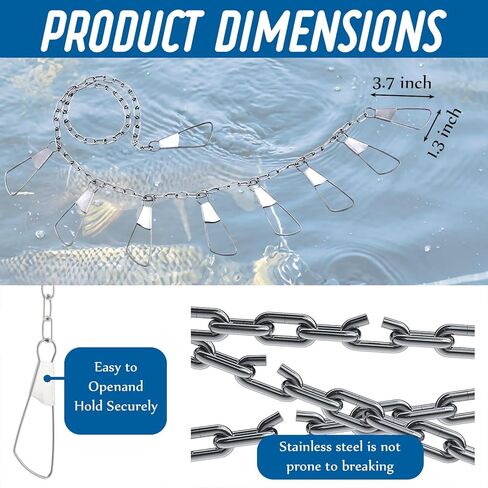 2 Pack Fishing Chain Stringers with Swiveled Moveable Snaps Fishing Threader Stainless Steel Fish Gear for Freshwater and Saltwater in Saudi Arabia