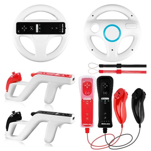 وحدات تحكم عن بعد FoToxi 8 قطع Wii Motion Plus لجهاز Wii & Wii U، حزمة مع Nunchucks وعجلات Mario Kart ومسدس Zapper الخفيف (2 وحدة تحكم، 2 Nunchucks، عجلتان، 2 مسدسات) in Kuwait