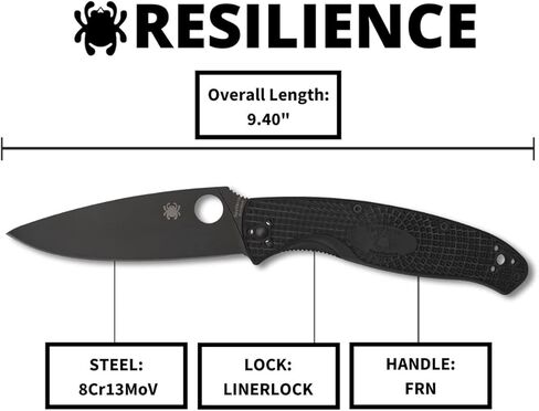 Spyderco Resilience Lightweight Knife with Black Stainless Steel Blade and Durable Black FRN Handle - PlainEdge - C142PBBK in Saudi Arabia