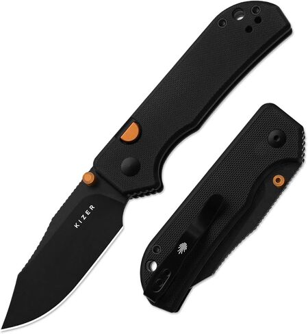 Kizer Nice Guy Pocket Folding Knife, 2.86"D2 Steel Blade, G10 Handle Small EDC Knife, Button Liner Lock Knives for Men Women, Sharp Camping Hiking Hunting Survival Knives V3011BCM1 in Saudi Arabia