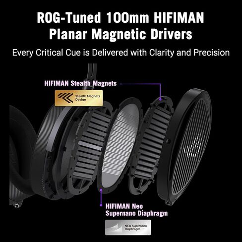 سماعات الرأس ASUS ROG Kithara Gaming/Audiophile سلكية مفتوحة من الخلف مع ميكروفون - محركات مغناطيسية مستوية HIFIMAN مضبوطة من ROG، عصابة رأس قابلة للتعديل، وسادات أذن إضافية، متوافقة مع DACs، أمبير، الكمبيوتر الشخصي، وحدة التحكم، الهاتف المحمول in Saudi Arabia