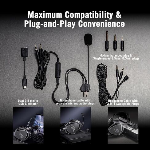 سماعات الرأس ASUS ROG Kithara Gaming/Audiophile سلكية مفتوحة من الخلف مع ميكروفون - محركات مغناطيسية مستوية HIFIMAN مضبوطة من ROG، عصابة رأس قابلة للتعديل، وسادات أذن إضافية، متوافقة مع DACs، أمبير، الكمبيوتر الشخصي، وحدة التحكم، الهاتف المحمول in Saudi Arabia