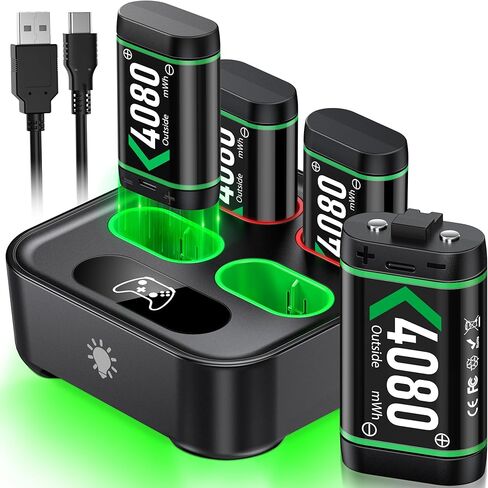 Rechargeable Battery Charger Sets for Xbox One/Elite/Series S/X Controllers, 4 Pack 4080mWh High Capacity, Black in Saudi Arabia