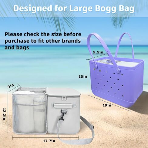 XYFuuee 2-in-1 Cooler Organizer Insert for X Large Bogg Bag Accessories, PEVA Portable Leak-Proof Ice Chest, Lightweight Mesh Divider Inserts Pouch with 4Fastener for XL Bog Beach Rubber Tote, Gray in Saudi Arabia