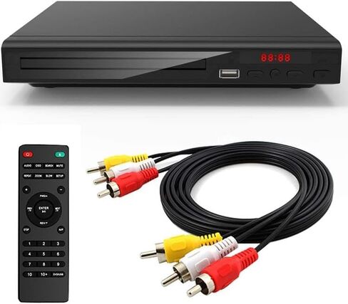 مشغل DVD منزلي، مشغل أقراص مضغوطة، مشغل DVD مدمج يدعم نظام NTSC/PAL مع مخرجات RCA ثابتة/مدخل USB 128G، ويحتوي على جهاز تحكم عن بعد وكابل RCA (بدون كابل HDMI) in Kuwait