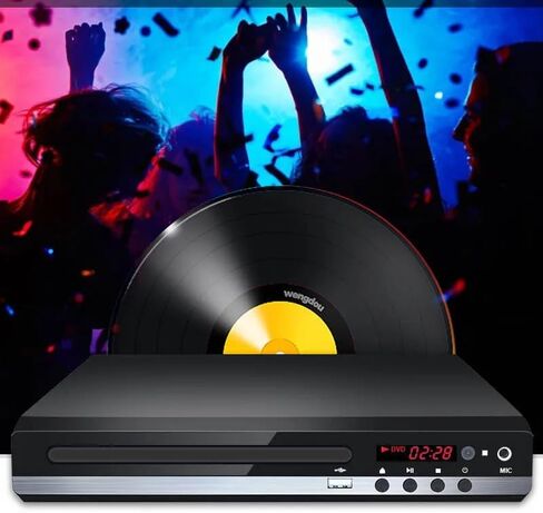 مشغل DVD منزلي، مشغل أقراص مضغوطة، مشغل DVD مدمج يدعم نظام NTSC/PAL مع مخرجات RCA ثابتة/مدخل USB 128G، ويحتوي على جهاز تحكم عن بعد وكابل RCA (بدون كابل HDMI) in Kuwait