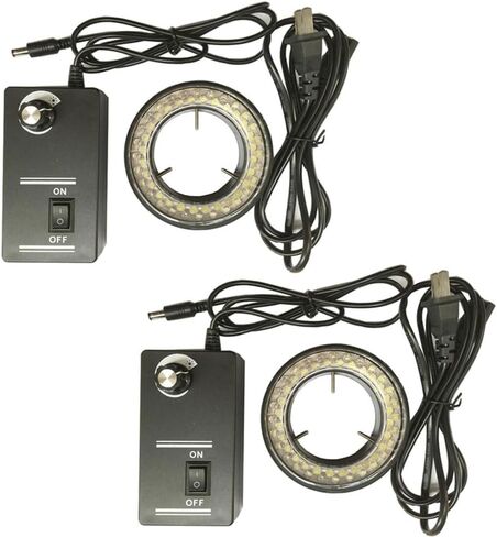 2-Set 60-LED حلقة ضوء قابلة للتعديل لمجهر تكبير ستيريو، 6500K أبيض، 4.5W، 50-150mm WD، 94mm OD in Kuwait
