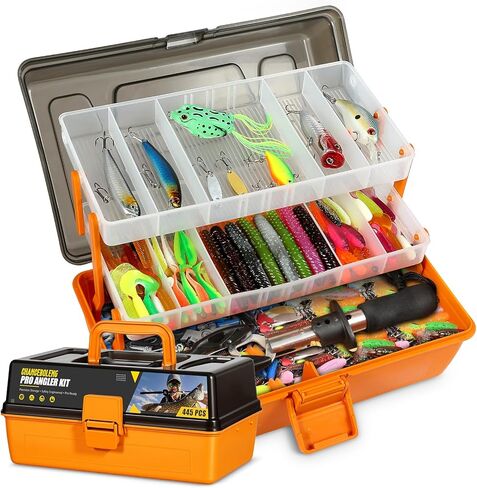 445Pcs Fishing Lures Kit Large 3-Layer Tackle Box whit Tackle，Pliers, Crankbait, Hooks, Weights & Accessories Complete Freshwater Bass Fishing Gift for Men Fishing Enthusiast in Saudi Arabia