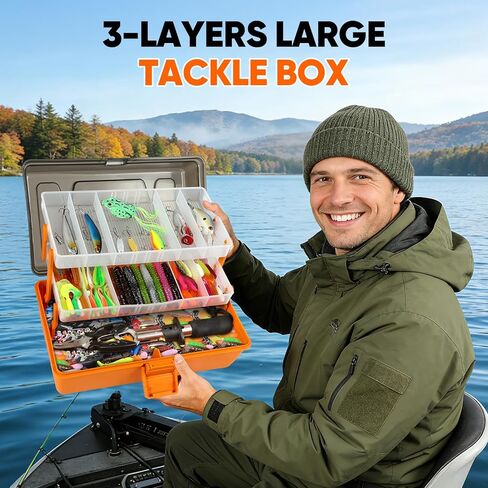 445Pcs Fishing Lures Kit Large 3-Layer Tackle Box whit Tackle，Pliers, Crankbait, Hooks, Weights & Accessories Complete Freshwater Bass Fishing Gift for Men Fishing Enthusiast in Saudi Arabia