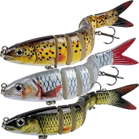 Bass Fishing Lures 3 Pack, 5.2in Multi Jointed Swimbait for Northern Pike Trout Walleye, Slow Sinking Segmented Hard Bait with Tackle Box, Life-Like Swimming Action Fishing Gear Gift in Saudi Arabia