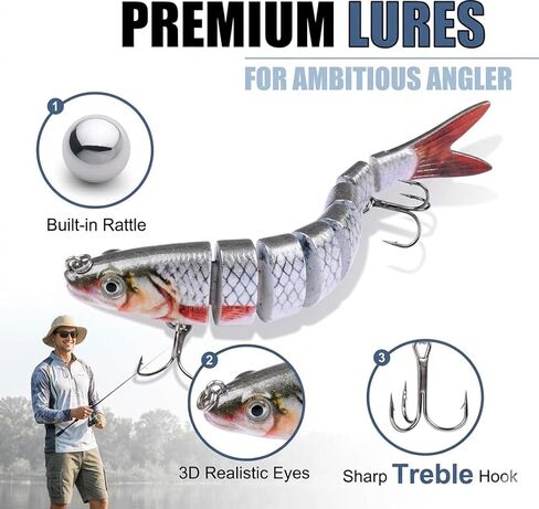 Bass Fishing Lures 3 Pack, 5.2in Multi Jointed Swimbait for Northern Pike Trout Walleye, Slow Sinking Segmented Hard Bait with Tackle Box, Life-Like Swimming Action Fishing Gear Gift in Saudi Arabia