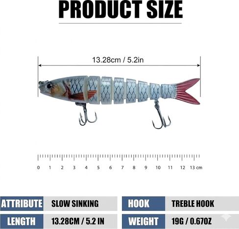 Bass Fishing Lures 3 Pack, 5.2in Multi Jointed Swimbait for Northern Pike Trout Walleye, Slow Sinking Segmented Hard Bait with Tackle Box, Life-Like Swimming Action Fishing Gear Gift in Saudi Arabia