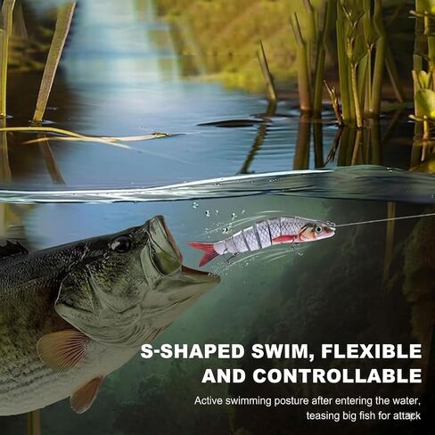 Bass Fishing Lures 3 Pack, 5.2in Multi Jointed Swimbait for Northern Pike Trout Walleye, Slow Sinking Segmented Hard Bait with Tackle Box, Life-Like Swimming Action Fishing Gear Gift in Saudi Arabia