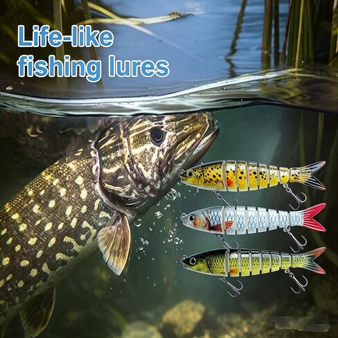 Bass Fishing Lures 3 Pack, 5.2in Multi Jointed Swimbait for Northern Pike Trout Walleye, Slow Sinking Segmented Hard Bait with Tackle Box, Life-Like Swimming Action Fishing Gear Gift in Saudi Arabia