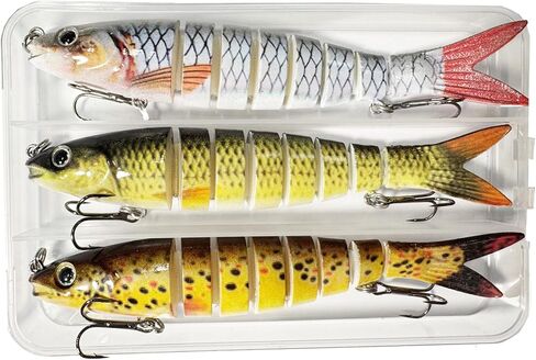 Bass Fishing Lures 3 Pack, 5.2in Multi Jointed Swimbait for Northern Pike Trout Walleye, Slow Sinking Segmented Hard Bait with Tackle Box, Life-Like Swimming Action Fishing Gear Gift in Saudi Arabia