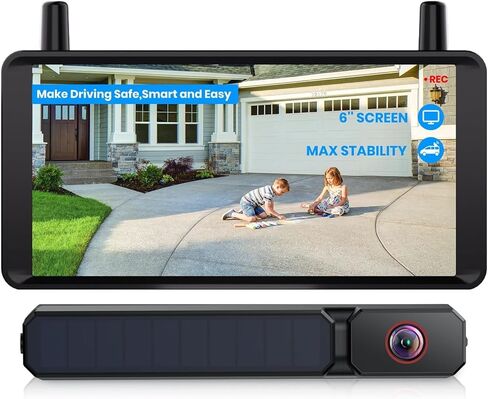 AUTO-VOX 6 Inch Solar Backup Camera Wireless: 2 Minute Install, 16:9 1080P HD Monitor, Dual Channel Split Screen, Clear Live View, DVR Recording, IP69K Waterproof Back up Camera for Car,Truck, Trailer in Saudi Arabia
