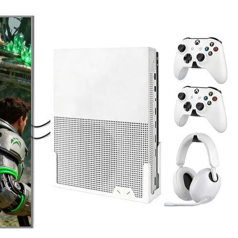 حامل حائط GETYEA لجهاز Xbox One S، جميع المعادن معلقة عموديًا على الحائط مع 3 حوامل تحكم قابلة للفصل، دعامة رف حائط لجهاز Xbox 1S (يتم تركيب Xbox 1S بواسطة التلفزيون) in Kuwait