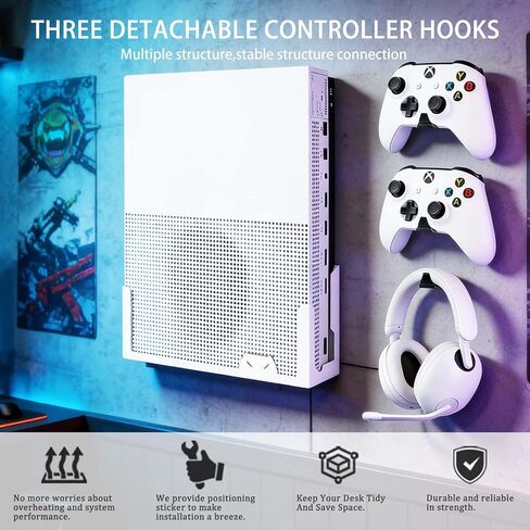 حامل حائط GETYEA لجهاز Xbox One S، جميع المعادن معلقة عموديًا على الحائط مع 3 حوامل تحكم قابلة للفصل، دعامة رف حائط لجهاز Xbox 1S (يتم تركيب Xbox 1S بواسطة التلفزيون) in Kuwait