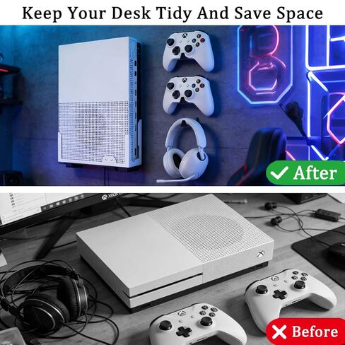 حامل حائط GETYEA لجهاز Xbox One S، جميع المعادن معلقة عموديًا على الحائط مع 3 حوامل تحكم قابلة للفصل، دعامة رف حائط لجهاز Xbox 1S (يتم تركيب Xbox 1S بواسطة التلفزيون) in Kuwait