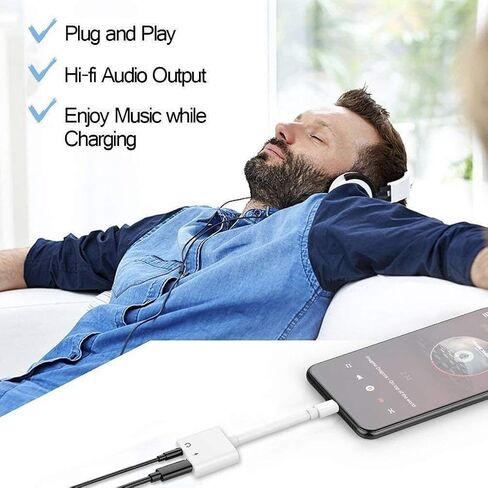 [معتمد من Apple MFi] محول مقبس سماعة الرأس 3.5 مم من Apple Lighting، 2 حزمة 2 في 1 iPhone Headphone Aux Audio + محول دونجل كابل شاحن متوافق مع iPhone 14 13 12 11 XS XR X 8 7 6 in Kuwait