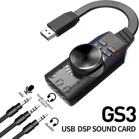 External Sound Card Virtual 7.1 Surround Sound USB 2.0 Audio Adapter External for PC with Volume Control, USB to 3.5mm Jack Audio Adapter Cable Plug and Play in Saudi Arabia