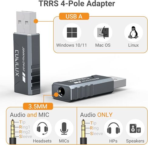 Cubilux USB to 3.5mm Audio Adapter, Hi-Res 384KHz/32-bit USB A DAC Dongle, UAC 2.0 External Sound Card for PC Laptop MacBook, Windows 11/10, macOS, Linux in Saudi Arabia