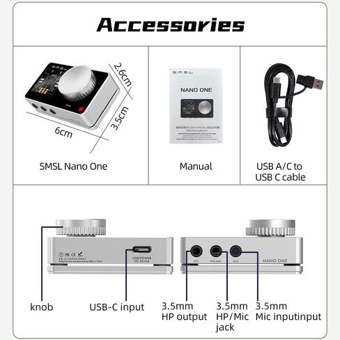 SMSL Nano ONE, Gaming External Sound Card Microphone/USB Input, 3.5mm Headphone Output Four Modes: Music/Game/7.1 Virtual/Voice Enhancement Connects to Phones/Tablets/Computers/Gaming Consoles in Saudi Arabia