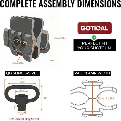 Gotical Shotgun Barrel Clamp Mount with Rubber Pads, Picatinny Rail Flashlight Accessories for 12 GA Mossberg 500/590 / 930/940, Maverick 88, Remington 870/1100 / 1187, SXP, Winchester, Stoeger in Saudi Arabia