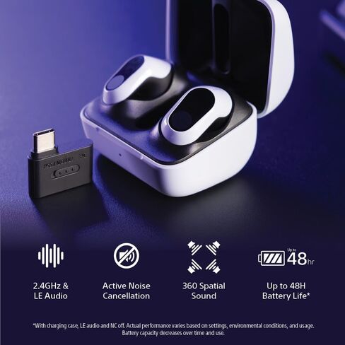 سماعات أذن لاسلكية للألعاب من سوني INZONE Buds، لأجهزة الكمبيوتر/PS5/Switch/الهاتف المحمول، بطارية 48 ساعة مع حافظة، إلغاء الضوضاء، صوت مكاني 360، دونجل USB-C بسرعة 2.4 جيجا هرتز، WF-G700N، أرجواني زجاجي (2026 لون) in Saudi Arabia