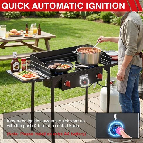 Bestfire 2 Burner Camping Stove with Windscreen& Side Shelves, Bag, Auto Ignition Button,Regulator,150,000 BTU High Pressure Camping Stove Propane Burner With Removable Legs for Outdoor BBQ&Backyard in Saudi Arabia