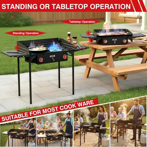 Bestfire 2 Burner Camping Stove with Windscreen& Side Shelves, Bag, Auto Ignition Button,Regulator,150,000 BTU High Pressure Camping Stove Propane Burner With Removable Legs for Outdoor BBQ&Backyard in Saudi Arabia
