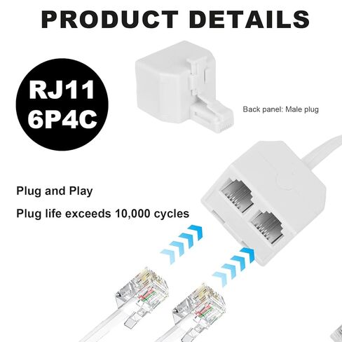 4 قطع فواصل خط هاتف ثنائية الاتجاه، محول مقسم مقبس الهاتف RJ11 6P4C 1 ذكر إلى أنثى مزدوجة لجهاز فاكس الهاتف الأرضي أو أجهزة واجهة RJ11 الأخرى (أبيض) in Kuwait