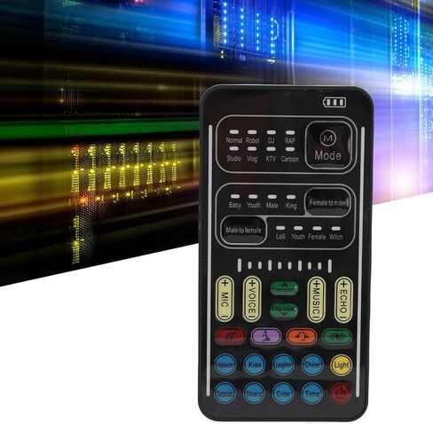 Portable Voice Changer, 8 Voice Changes Live Sound Card, Multifunctional Sound Disguiser, Cool LED Lights Sound Board for Mobile Phone Computer Black in Saudi Arabia