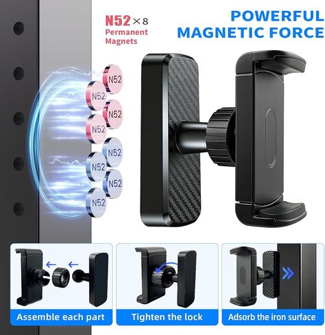 Magnetic Phone Holder for Gym- 360° Adjustable Strong Magnet Phone Mount for Video Recording, Compatible with iPhone, Android, All Smartphones, Gym Accessories for Men& Women in Saudi Arabia