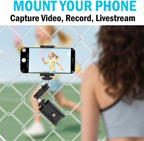 Nakedcellphone EZ Fence Mount للهاتف الخليوي Gamechanger، iPhone، GoPro، Mevo Start - مثالي لتسجيل البيسبول، الكرة اللينة، التنس، كرة المخلل - تتضمن أشرطة رائعة in Kuwait