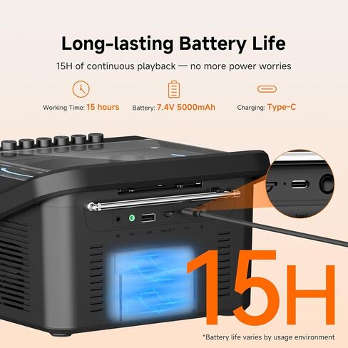 Retekess TR642 CD Player Boombox, CD Cassette Player AM/FM Radio, LED Ambient Lighting, 15H Long-Lasting, Dual-Speaker Stereo, Sleep Timer, USB/TF/AUX/Remote Control, Boomboxes for Home, Kids, Gifts in Saudi Arabia