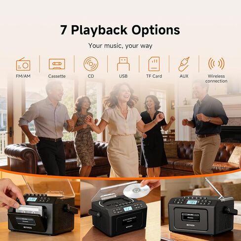 Retekess TR642 CD Player Boombox, CD Cassette Player AM/FM Radio, LED Ambient Lighting, 15H Long-Lasting, Dual-Speaker Stereo, Sleep Timer, USB/TF/AUX/Remote Control, Boomboxes for Home, Kids, Gifts in Saudi Arabia