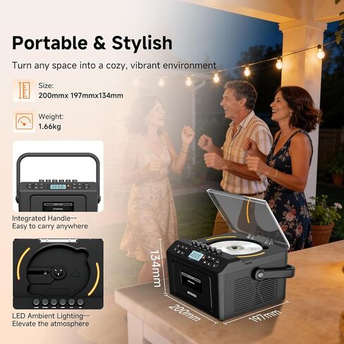 Retekess TR642 CD Player Boombox, CD Cassette Player AM/FM Radio, LED Ambient Lighting, 15H Long-Lasting, Dual-Speaker Stereo, Sleep Timer, USB/TF/AUX/Remote Control, Boomboxes for Home, Kids, Gifts in Saudi Arabia