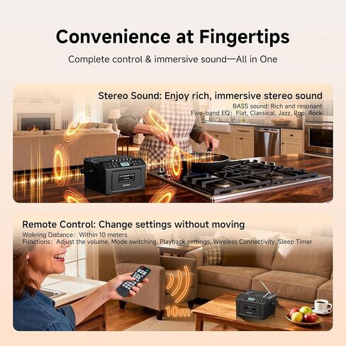 Retekess TR642 CD Player Boombox, CD Cassette Player AM/FM Radio, LED Ambient Lighting, 15H Long-Lasting, Dual-Speaker Stereo, Sleep Timer, USB/TF/AUX/Remote Control, Boomboxes for Home, Kids, Gifts in Saudi Arabia