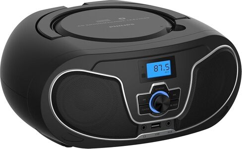 Philips CD Player Boombox, Dynamic Bass Boost with Bluetooth, FM Radio, USB Playback & AUX Input, Portable Top-Loading Boombox, Clear Stereo, RW/MP3 Compatible (Black) in Saudi Arabia