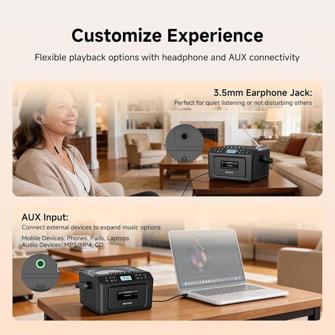Retekess TR642 CD Player Boombox, CD Cassette Player AM/FM Radio, LED Ambient Lighting, 15H Long-Lasting, Dual-Speaker Stereo, Sleep Timer, USB/TF/AUX/Remote Control, Boomboxes for Home, Kids, Gifts in Saudi Arabia